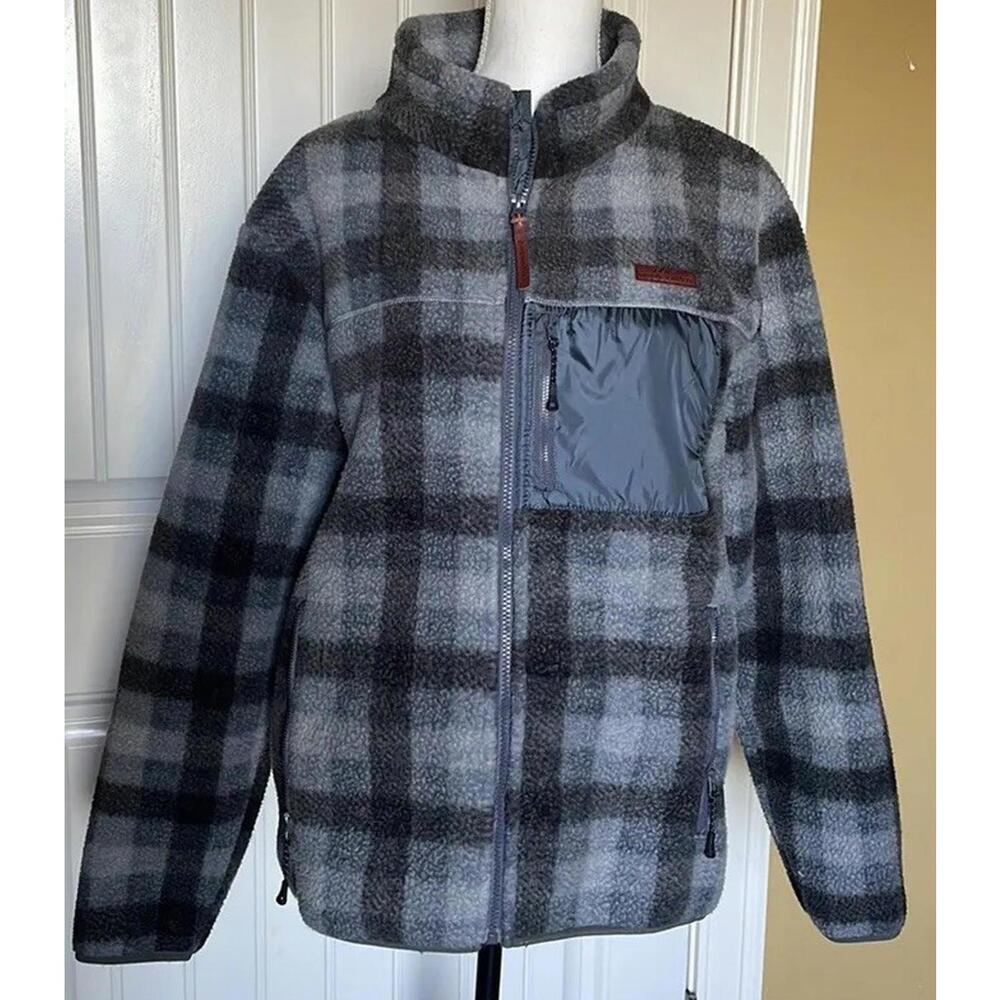 Simply Southern Plaid Fleece Jacket Coat Warm and Fuzzy  Medium Gray Black Men’s